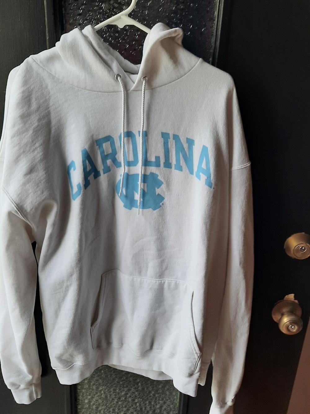 Champion Men's White Hoodie with Light Blue Logo Size 2XL